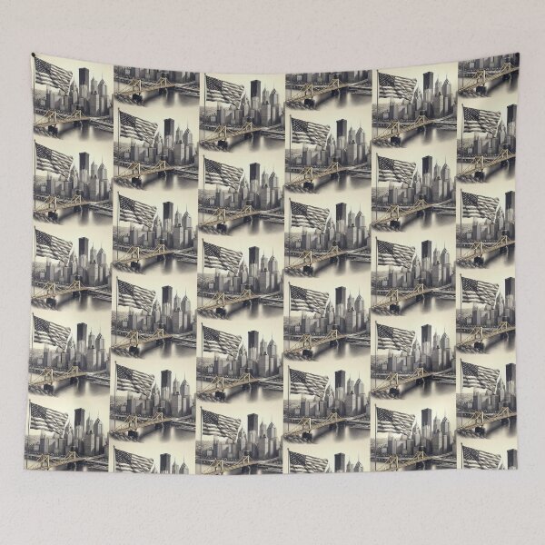 Item preview, Pittsburgh Skyline Sketch With American Flag   designed and sold by PaintMeWorld.