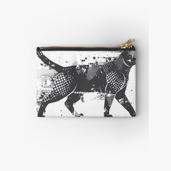 Item preview, A black grunge cat illustration walking in profile, combining halftone dots, splatter textures and stencil lines to evoke urban street art designed and sold by Dejbar.
