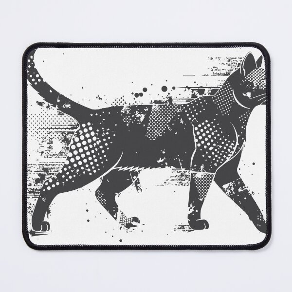 Item preview, A black grunge cat illustration walking in profile, combining halftone dots, splatter textures and stencil lines to evoke urban street art designed and sold by Dejbar.