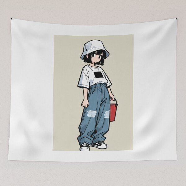 Item preview, Fashion - Man in Black Top Bucket Hat Baggy Jeans Streetwear Anime designed and sold by AnimeShin.