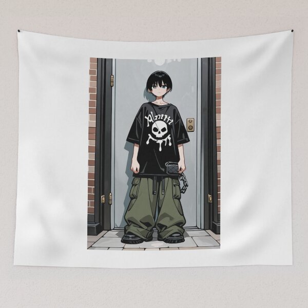 Item preview, Fashion - Man in Black Top Cargo Pants Chain Wallet Streetwear Anime Variant 2 designed and sold by AnimeShin.
