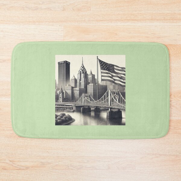Item preview, Pittsburgh Skyline Sketch With American Flag   designed and sold by PaintMeWorld.
