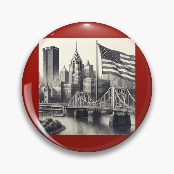 Item preview, Pittsburgh Skyline Sketch With American Flag   designed and sold by PaintMeWorld.