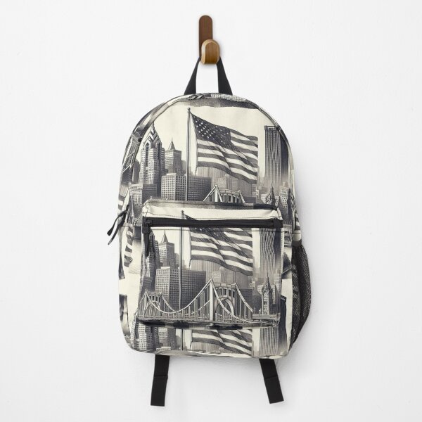 Item preview, Pittsburgh Skyline Sketch With American Flag designed and sold by PaintMeWorld.