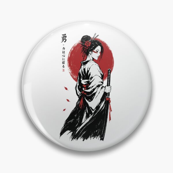 Item preview, Japanese Samurai Woman with Katana | Red Sun Geisha Warrior Art Print designed and sold by MonNoir.