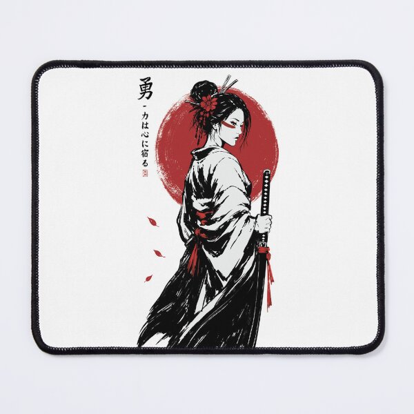 Item preview, Japanese Samurai Woman with Katana | Red Sun Geisha Warrior Art Print designed and sold by MonNoir.