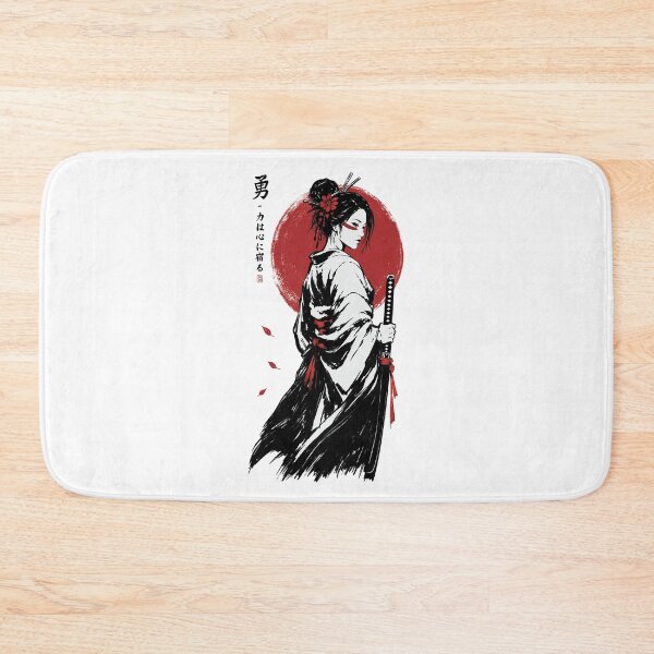 Item preview, Japanese Samurai Woman with Katana | Red Sun Geisha Warrior Art Print designed and sold by MonNoir.