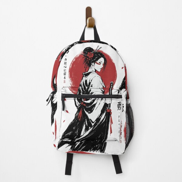 Item preview, Japanese Samurai Woman with Katana | Red Sun Geisha Warrior Art Print designed and sold by MonNoir.