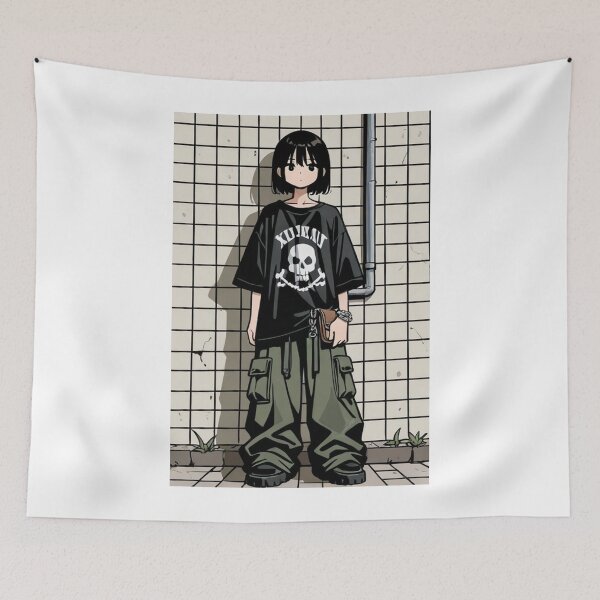 Item preview, Fashion - Man in Black Top Cargo Pants Chain Wallet Streetwear Anime Variant 5 designed and sold by AnimeShin.