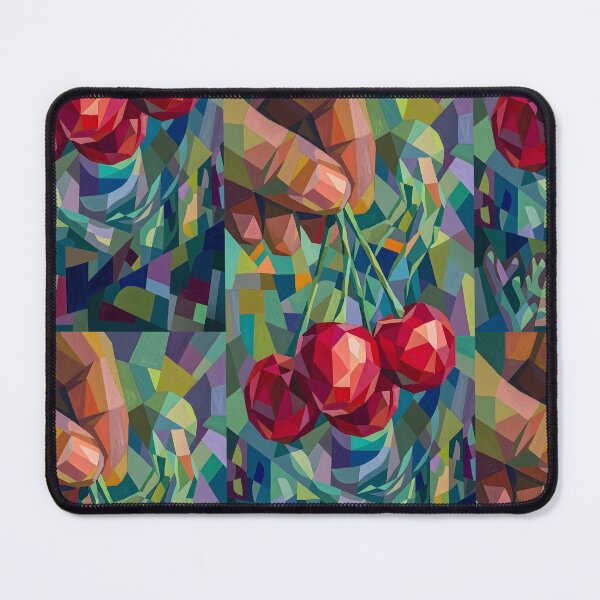 Item preview, Abstract Cubist Cherries | Retro Geometric Fruit Mosaic | Avant-Garde Teal and Crimson Kitchen Decor designed and sold by SergioMiklos.