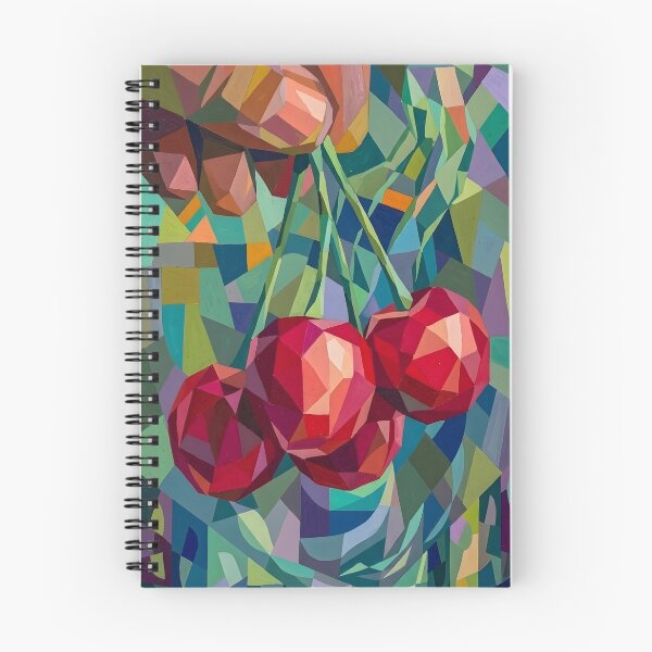 Item preview, Abstract Cubist Cherries | Retro Geometric Fruit Mosaic | Avant-Garde Teal and Crimson Kitchen Decor designed and sold by SergioMiklos.