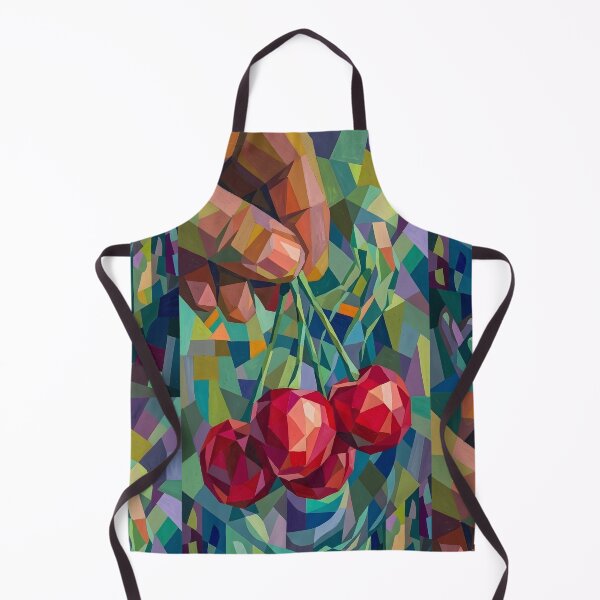 Item preview, Abstract Cubist Cherries | Retro Geometric Fruit Mosaic | Avant-Garde Teal and Crimson Kitchen Decor designed and sold by SergioMiklos.