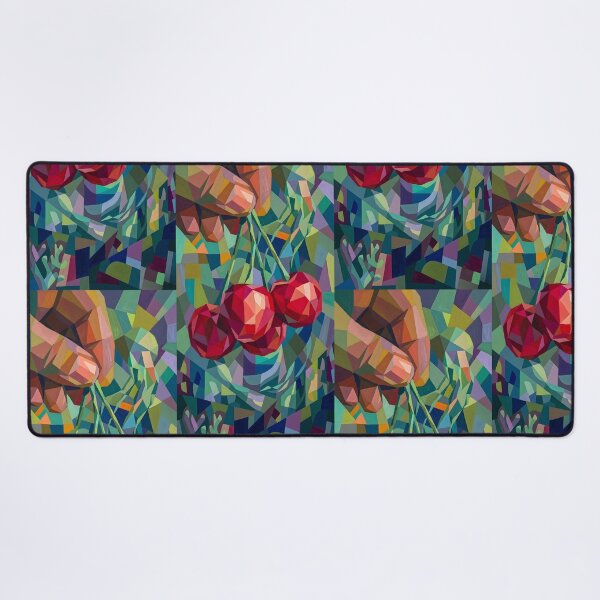 Item preview, Abstract Cubist Cherries | Retro Geometric Fruit Mosaic | Avant-Garde Teal and Crimson Kitchen Decor designed and sold by SergioMiklos.