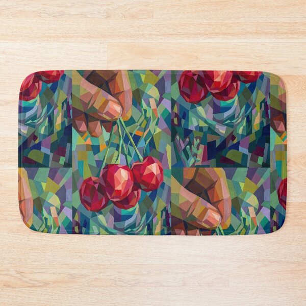 Item preview, Abstract Cubist Cherries | Retro Geometric Fruit Mosaic | Avant-Garde Teal and Crimson Kitchen Decor designed and sold by SergioMiklos.