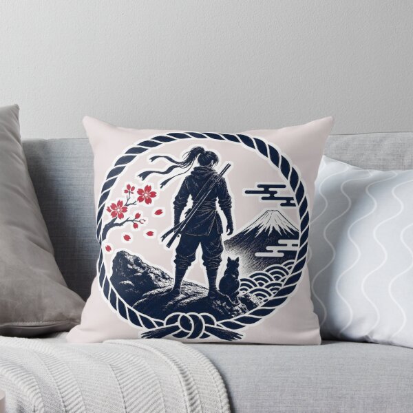Item preview, Female Ninja & Cat Watching Mt. Fuji | Japanese Rope Circle Art designed and sold by Aguri-tei.