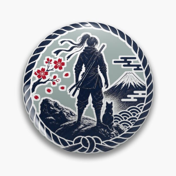 Item preview, Female Ninja & Cat Watching Mt. Fuji | Japanese Rope Circle Art designed and sold by Aguri-tei.
