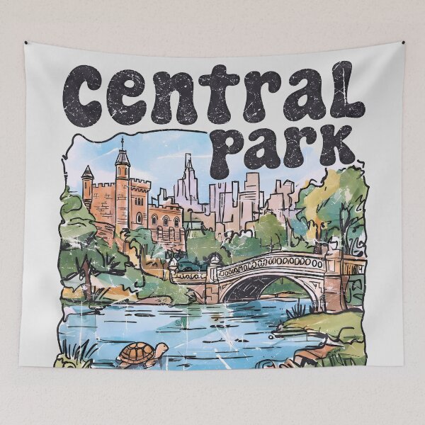 Item preview, Central Park NYC Cute Landscape Retro Skyline Background Turtle designed and sold by HowToCanadian.