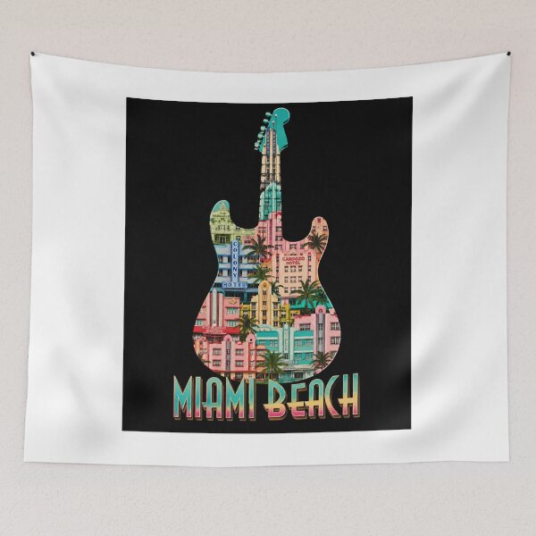 Item preview, Miami Beach Guitar Shirt - Art Deco Hotels Gift for Music Lovers designed and sold by UrbanPrintVibes.