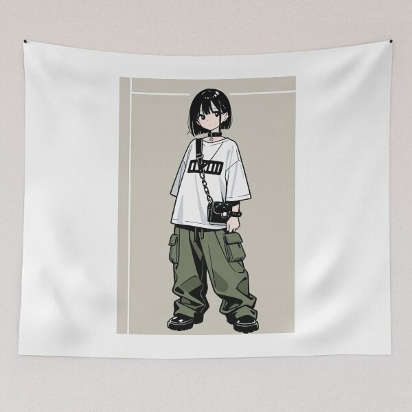 Item preview, Fashion - Man in Black Top Cargo Pants Chain Wallet Streetwear Anime designed and sold by AnimeShin.