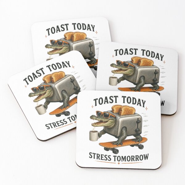 Item preview, Toast Today Stress Tomorrow – Funny Crocodile Toaster Skateboard designed and sold by Cutie Galore.