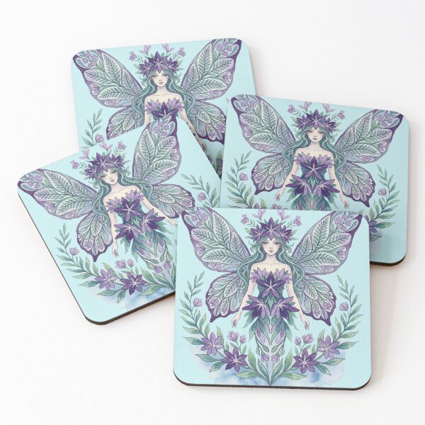 Item preview, Stylized faerie in purple and jade, on Turquoise designed and sold by Faerieglen.