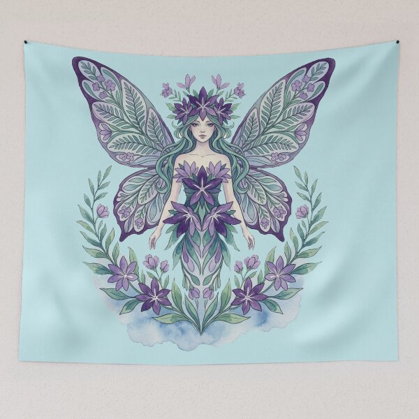 Item preview, Stylized faerie in purple and jade, on Turquoise designed and sold by Faerieglen.