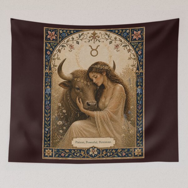 Item preview, Taurus Zodiac Maiden | Celtic Art | Medieval Fantasy Faux Embroidery Print  designed and sold by doinitzart.