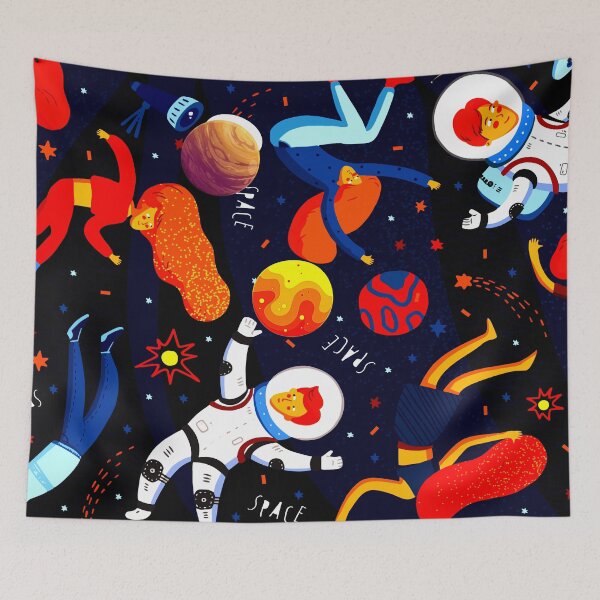 Item preview, colorful cartoon astronauts and planets space pattern designed and sold by FahdSpaceArt.