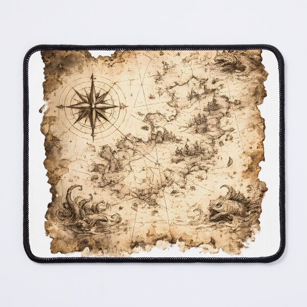 Item preview, Antique Map Fragment with Sea Monsters designed and sold by PatiImagination.