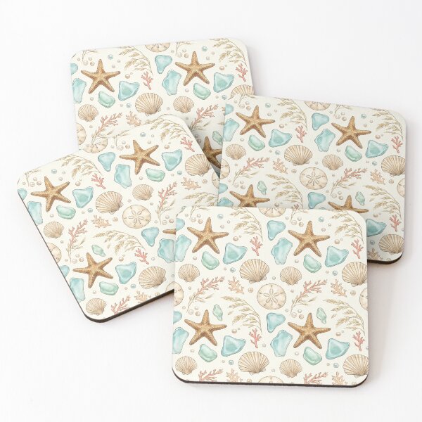 Item preview, Coastal Starfish & Sea Glass Seamless Pattern designed and sold by MoonwoodStudio.