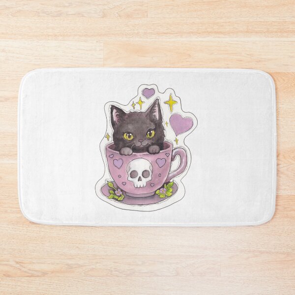 Item preview, Teacup Kitty — Cute Hand Drawn Gothic Cat Art designed and sold by Darkfully-Done.
