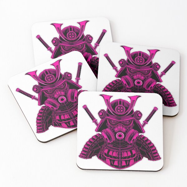 Item preview, Cyberpunk Samurai — Neon Pink Gas Mask Warrior with Crossed Katanas designed and sold by kummo-0319.