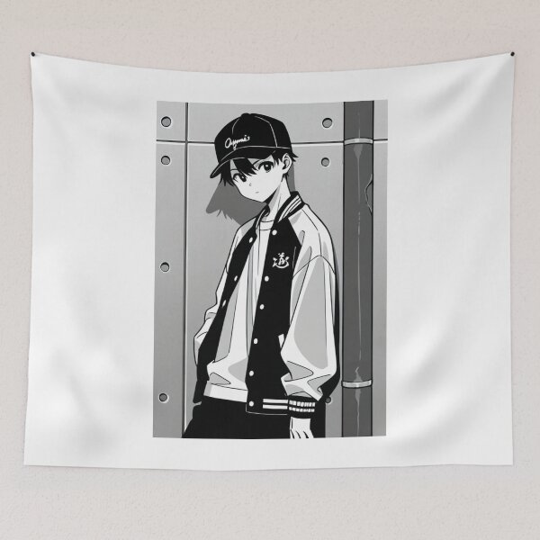 Item preview, Fashion - Man in Black Varsity Jacket Snapback Streetwear Anime Variant 2 designed and sold by AnimeShin.