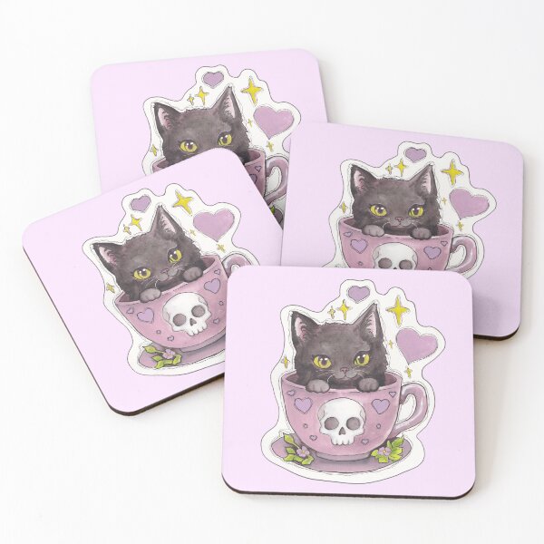 Item preview, Teacup Kitty — Cute Hand Drawn Gothic Cat Art designed and sold by Darkfully-Done.