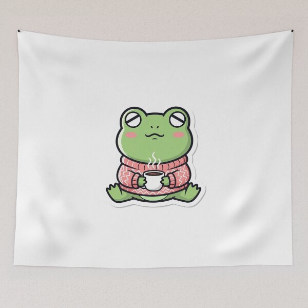 Item preview, Kawaii Frog Drinking Coffee | Whimsical Animal Artwork designed and sold by MMK1SHOP.