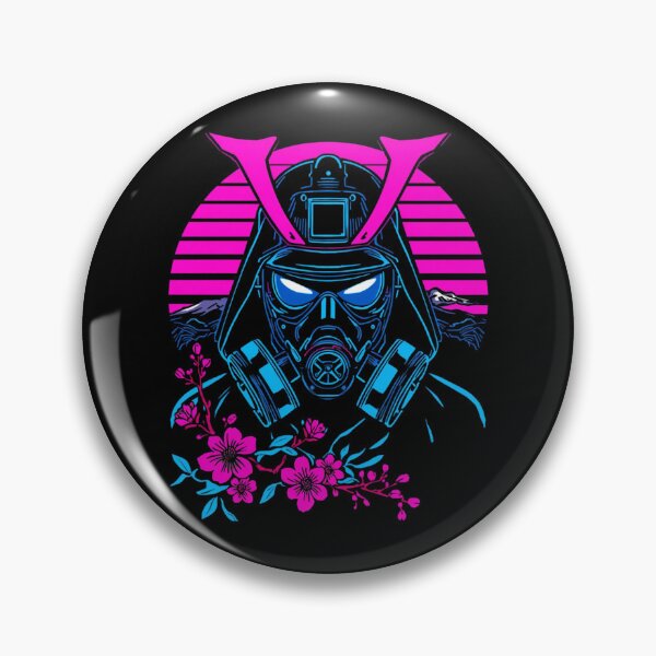 Item preview, Synthwave Samurai — Neon Gas Mask Warrior with Cherry Blossoms designed and sold by kummo-0319.