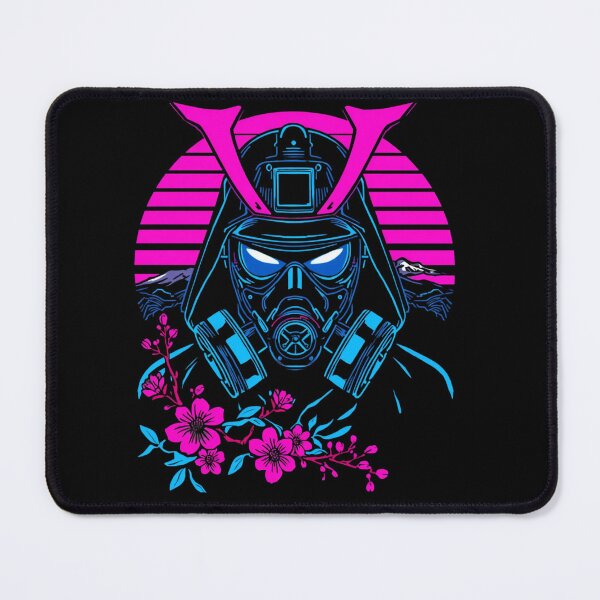 Item preview, Synthwave Samurai — Neon Gas Mask Warrior with Cherry Blossoms designed and sold by kummo-0319.