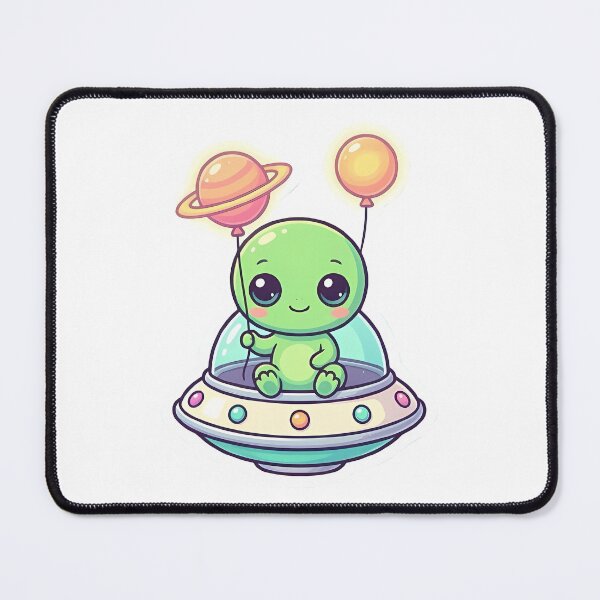 Item preview, Cute Kawaii Alien in UFO with Planet Balloon designed and sold by YALLABUY.
