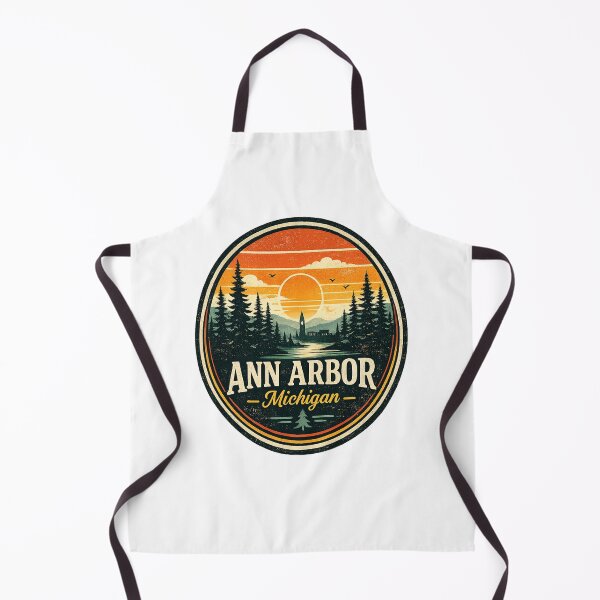 Item preview, Ann Arbor Michigan Retro Sunset Forest Badge Travel Sticker designed and sold by Artbysarmina.