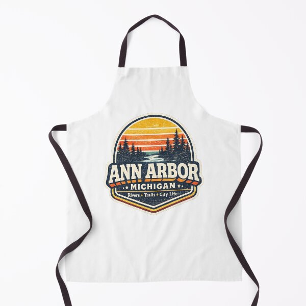Item preview, Ann Arbor Michigan Retro Sunset Forest Badge Vintage Travel Design designed and sold by Artbysarmina.