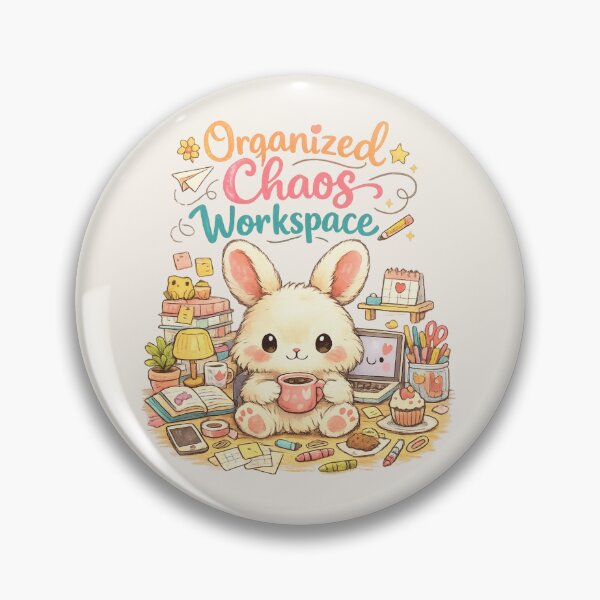 Item preview, Cute Bunny Organized Chaos Workspace - Cozy Clutter Aesthetic Desk | Kawaii Work From Home Humor Art designed and sold by PopCulturePixel.