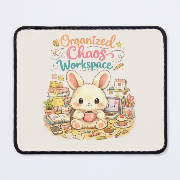 Item preview, Cute Bunny Organized Chaos Workspace - Cozy Clutter Aesthetic Desk | Kawaii Work From Home Humor Art designed and sold by PopCulturePixel.