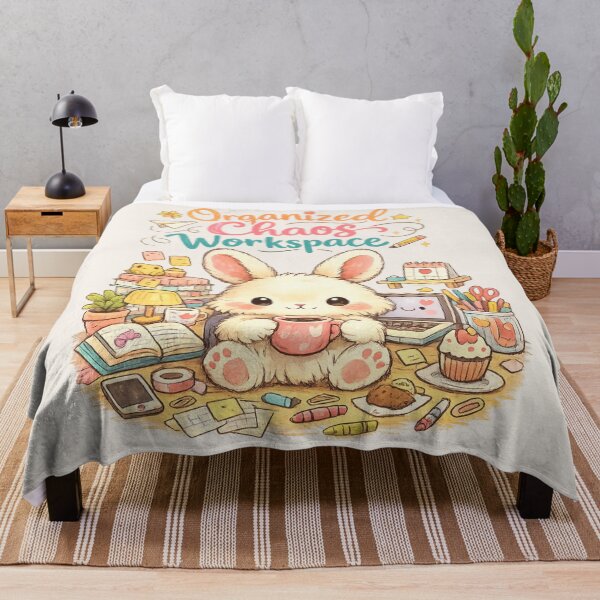 Item preview, Cute Bunny Organized Chaos Workspace - Cozy Clutter Aesthetic Desk | Kawaii Work From Home Humor Art designed and sold by PopCulturePixel.