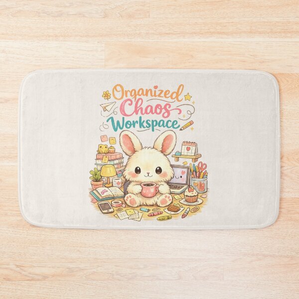 Item preview, Cute Bunny Organized Chaos Workspace - Cozy Clutter Aesthetic Desk | Kawaii Work From Home Humor Art designed and sold by PopCulturePixel.