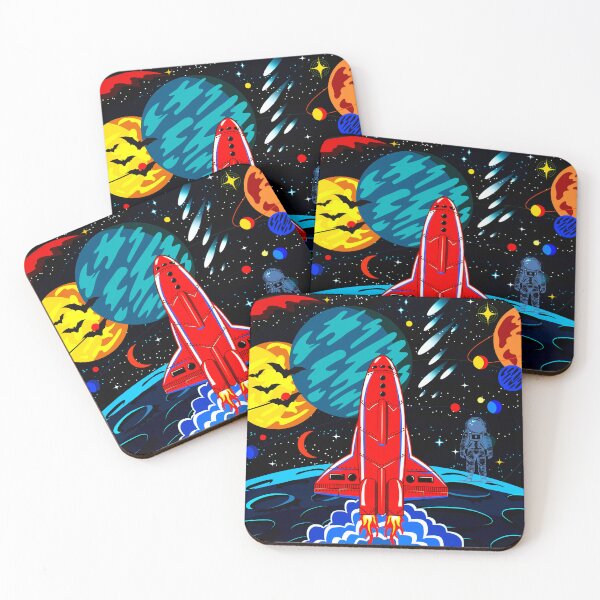 Item preview, Red Rocket spaceship Launch in Colorful Planet Galaxy designed and sold by FahdSpaceArt.
