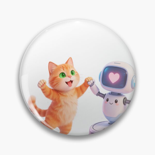 Item preview, Happy Orange Cat Dancing with Cute Robot Love Moment designed and sold by OksArtStudio.