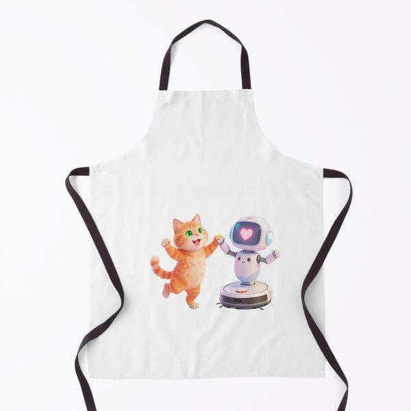 Item preview, Happy Orange Cat Dancing with Cute Robot Love Moment designed and sold by OksArtStudio.