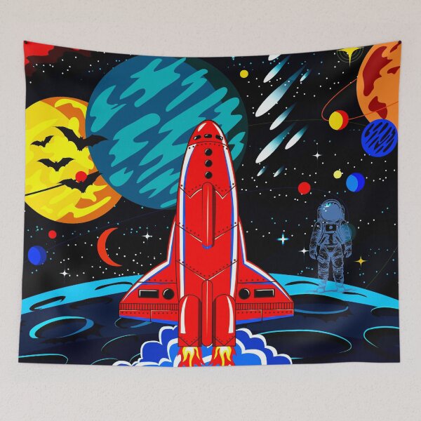 Item preview, Red Rocket spaceship Launch in Colorful Planet Galaxy designed and sold by FahdSpaceArt.