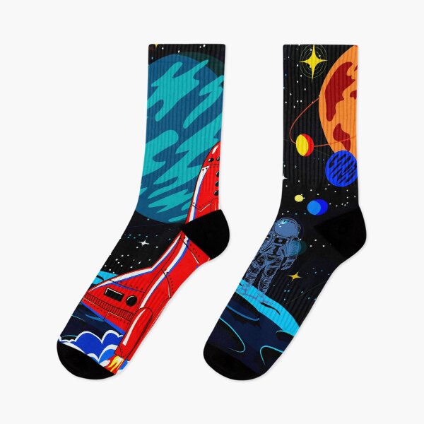 Item preview, Red Rocket spaceship Launch in Colorful Planet Galaxy designed and sold by FahdSpaceArt.