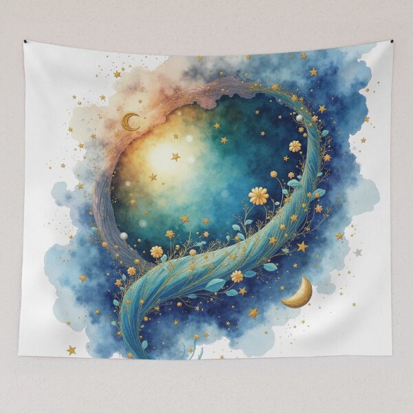 Item preview, Moonriver of Starlight – Enchanted Watercolor Celestial Crescent Illustration designed and sold by Oonward2021.